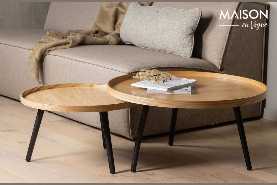 Large Mesa beige wood side table, simple and efficient style