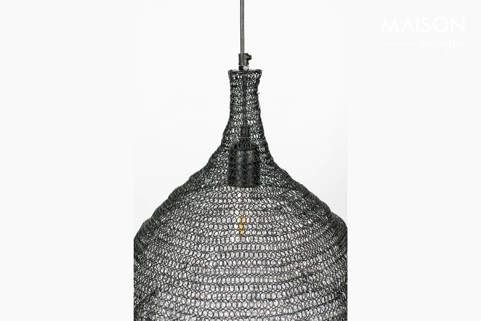 A hanging lamp with a modern design and a mesh iron lampshade