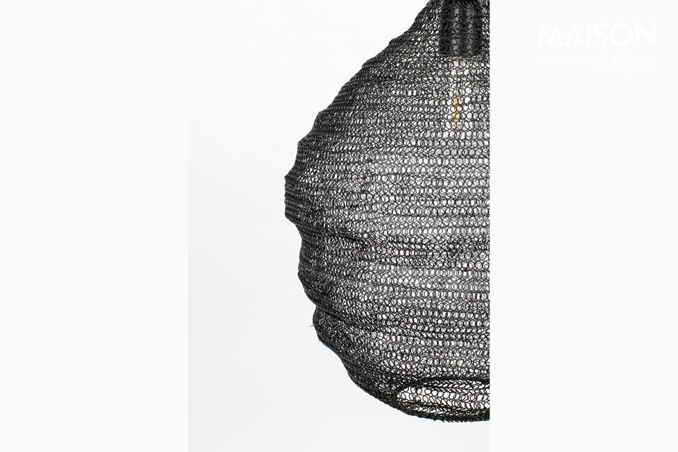 This black Lena M pendant lamp is designed with a mesh shade creating a warm light atmosphere
