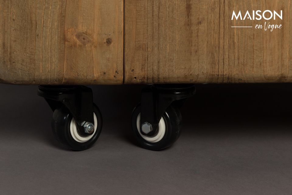 With its trunk look enhanced by castors that make it easy to move around