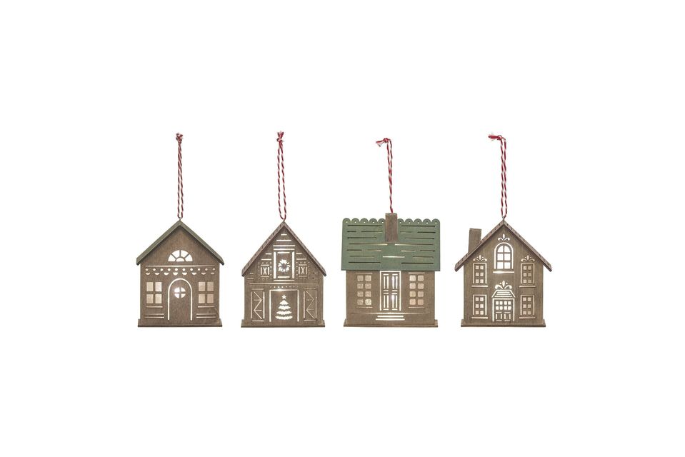 4 mini Christmas decorations designed as small houses