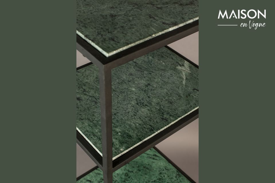 50 cm, it is composed of 2 shelves with dark green marble top