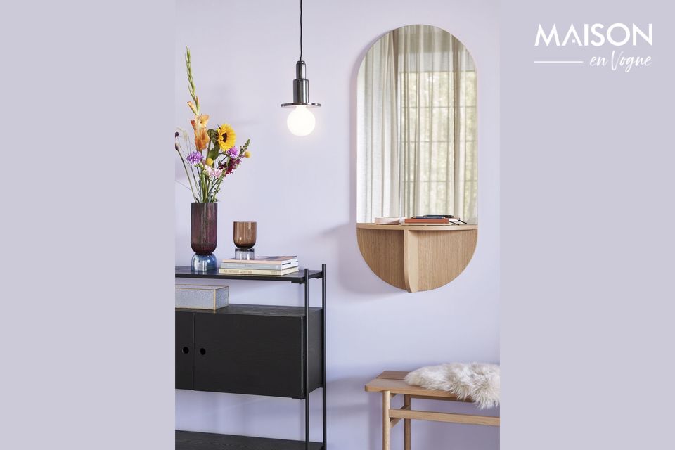 Mirror with beige wooden shelf Nomade Hübsch