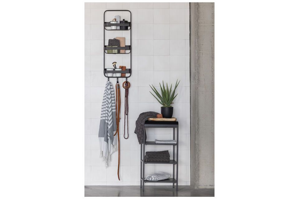 Mirza powder black metallic shelf, minimalist and industrial design