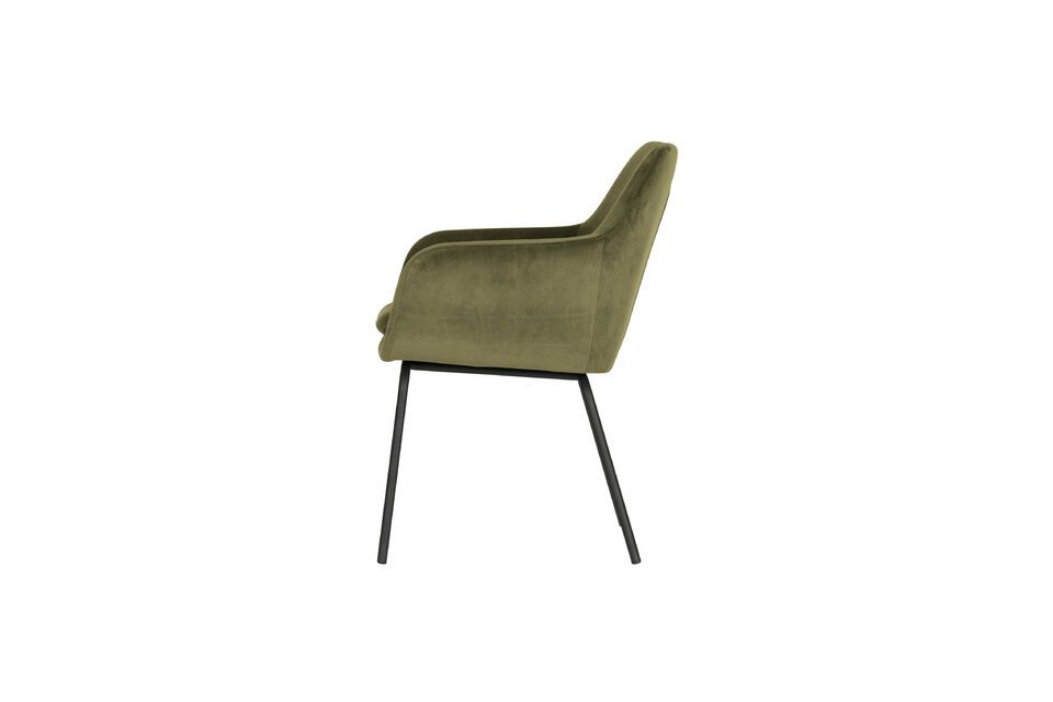 The soft velvet fabric (100% polyester) in a rich green color provides extra seating comfort for a