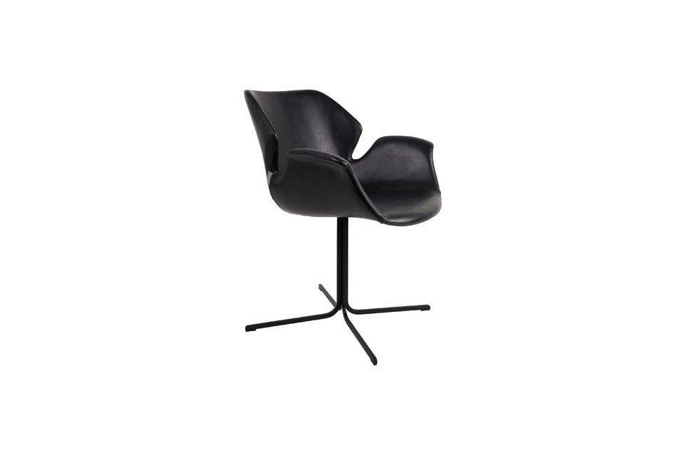 It houses a black leather seat with a vintage design