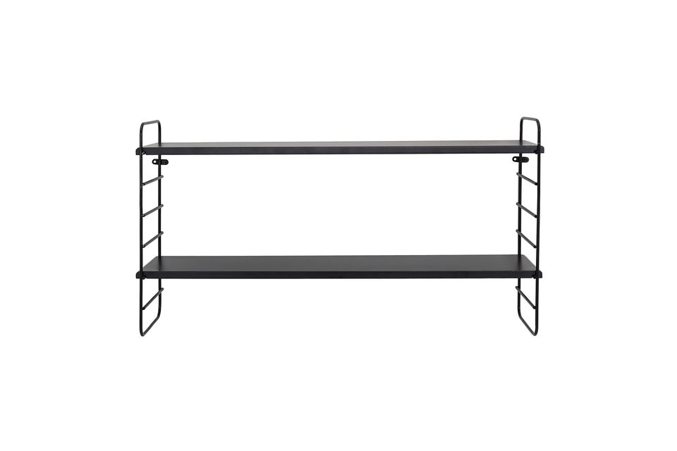 This metal wall shelf with two levels will allow you to store a lot of objects in a stylish way