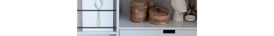 Material Details Opal beige acacia wood pot with lid
