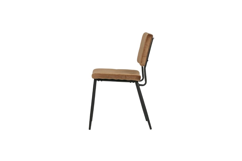 The combination of the caramel fabric and the black metal base gives this chair a modern look that
