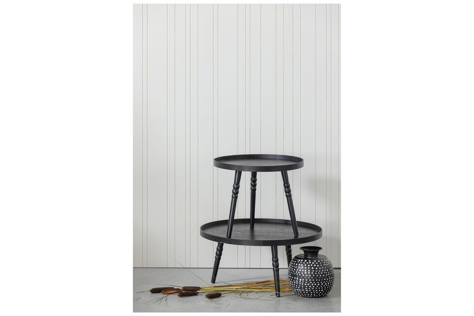 Black wooden side table, round