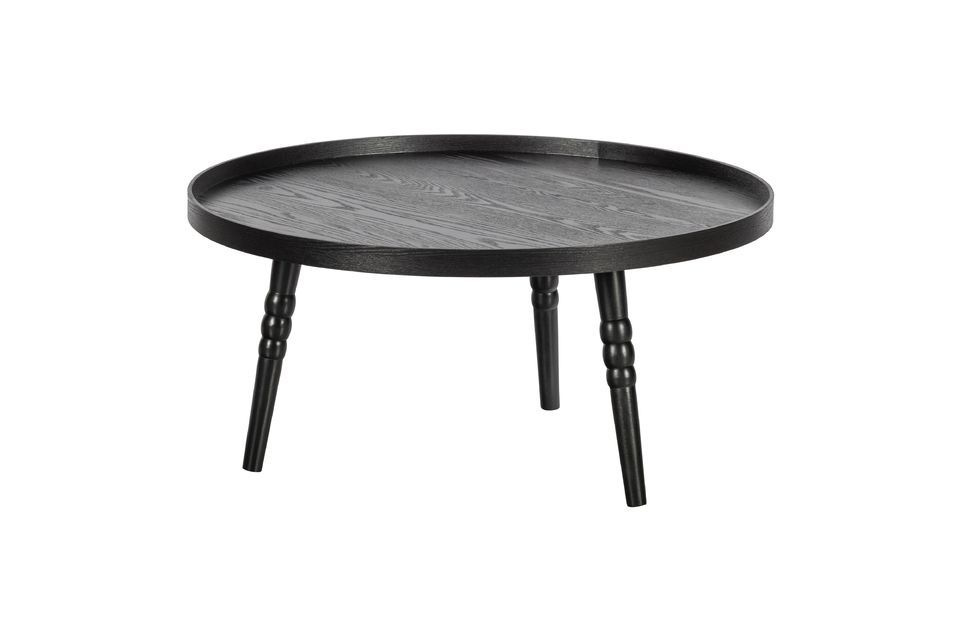 Made of matte black lacquered pine, this coffee table is sturdy and elegant
