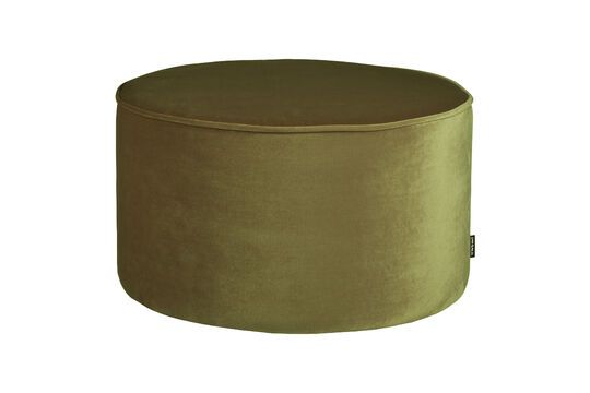 Round pouffe in olive green velvet Sara Clipped
