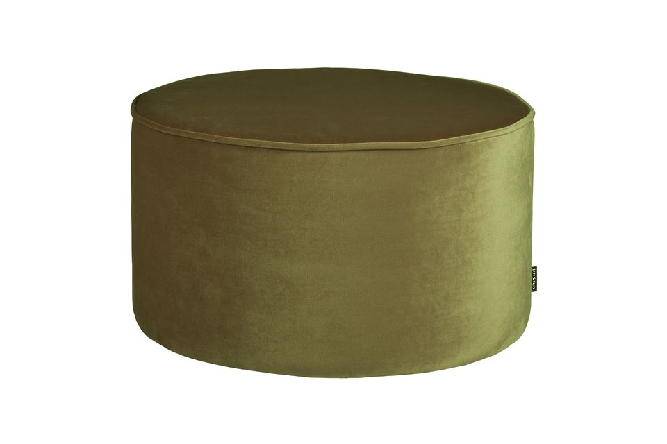 Round pouffe in olive green velvet Sara Woood