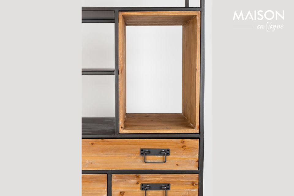 This shelf has plenty of storage space and four drawers