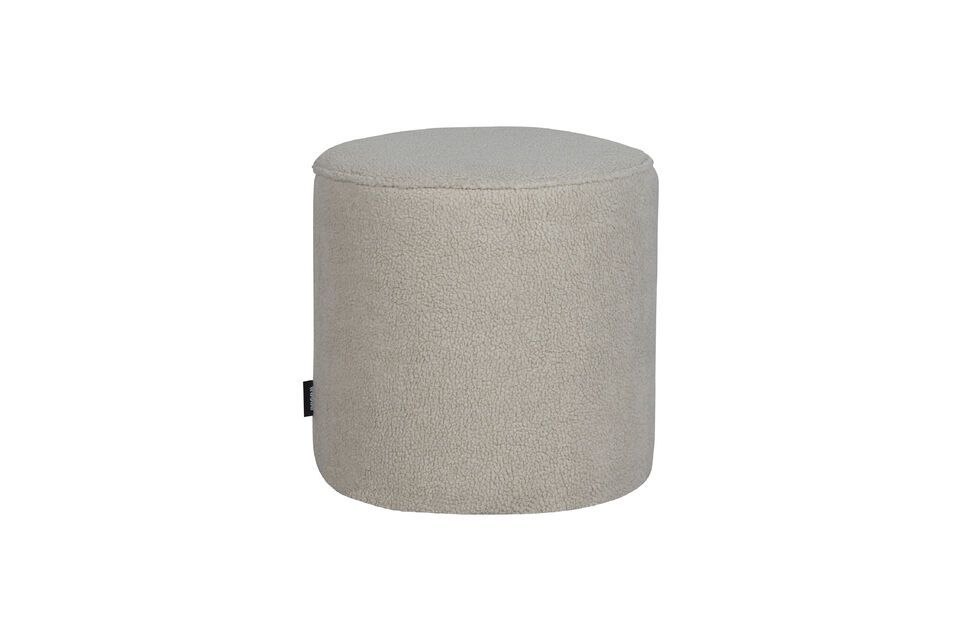 Sara round plush pouf in off-white fabric Woood