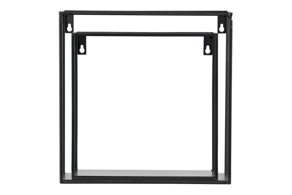 Set of 2 black metal cube wall shelves Meert Woood