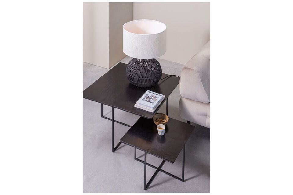 Set of 2 dark brown metal side tables Olan Woood