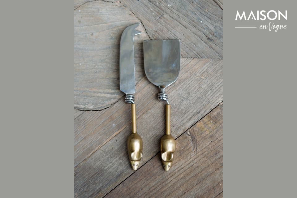 Set of 2 Mouse cutlery with brass handle Chehoma
