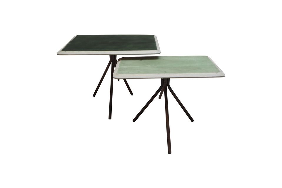 Side by side or far apart, these two Rêverie green tables will always echo each other