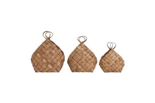 Set of 3 beige pine baskets Conical Clipped