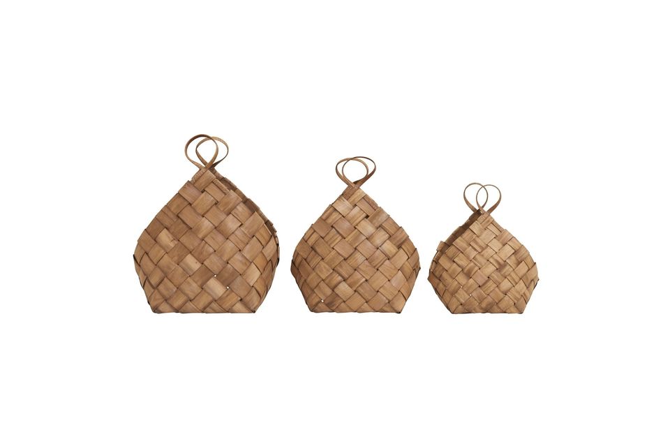 Set of 3 beige pine baskets Conical House Doctor