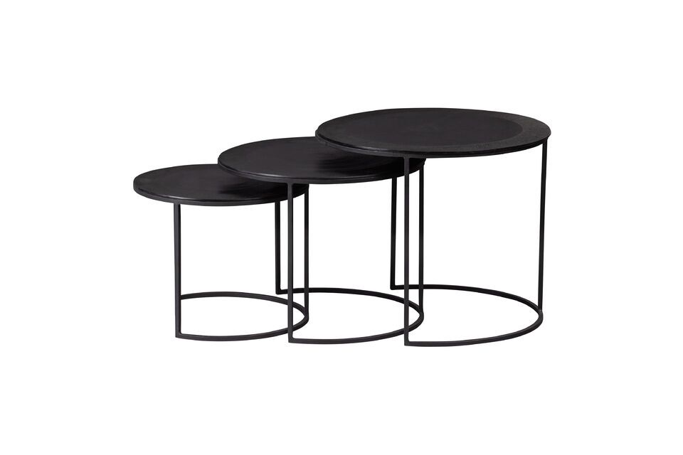 Set of 3 James dark brown metal side tables Woood