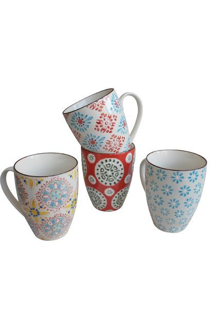 Success is guaranteed at the breakfast table with this set of 4 Bohemian mugs