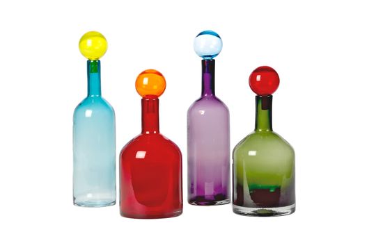 Set of 4 multicolored glass bottles Bubbles