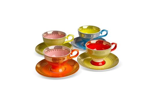 Set of 4 multicolored porcelain cups Grandma Clipped