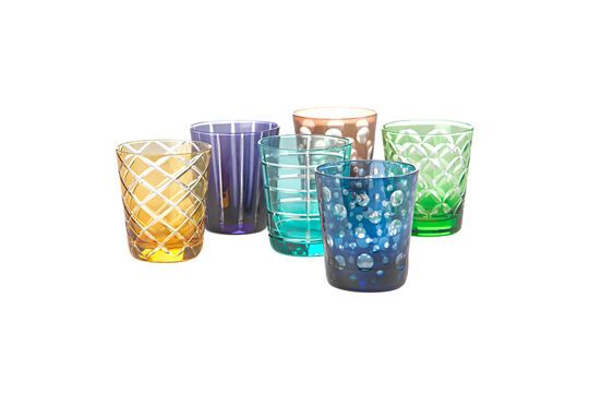 Set of 6 multicolored glasses with round patterns Cuttings Clipped