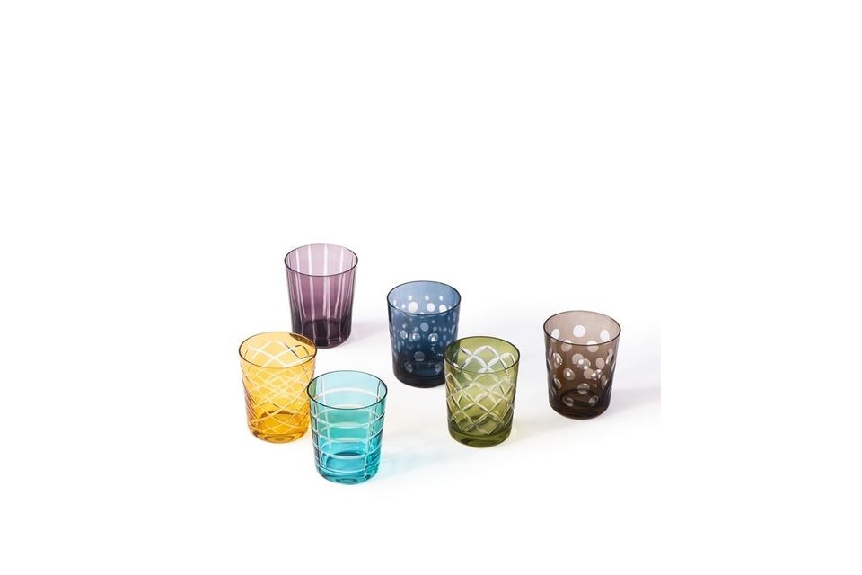 Set of 6 multicolored glasses with round patterns Cuttings Pols Potten