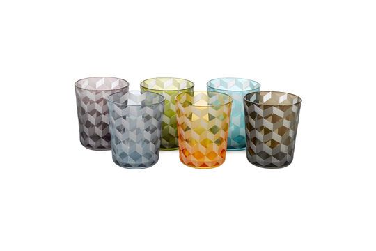 Set of 6 multicolored glasses with square patterns Tumbler Clipped