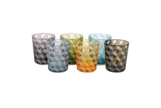 Set of 6 multicolored glasses with square patterns Tumbler