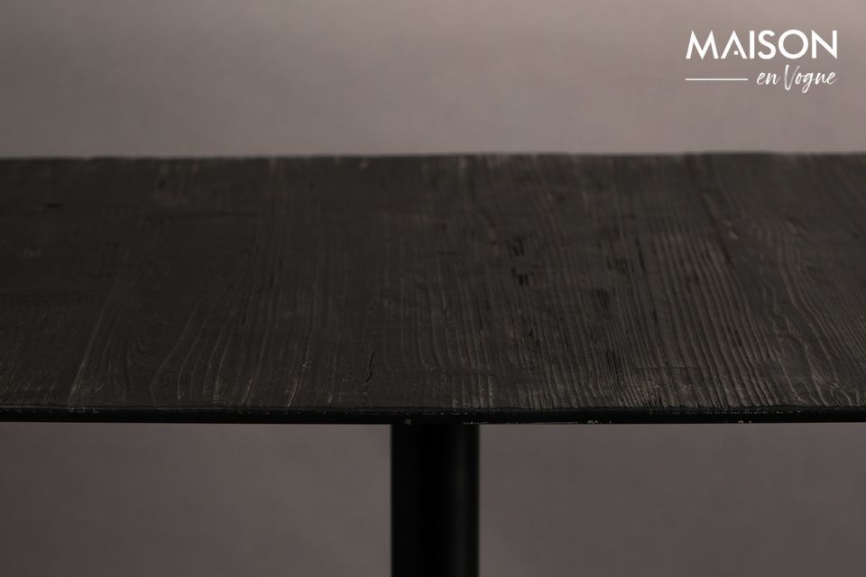 This piece of furniture elegantly combines a pine wood top and a black metal leg
