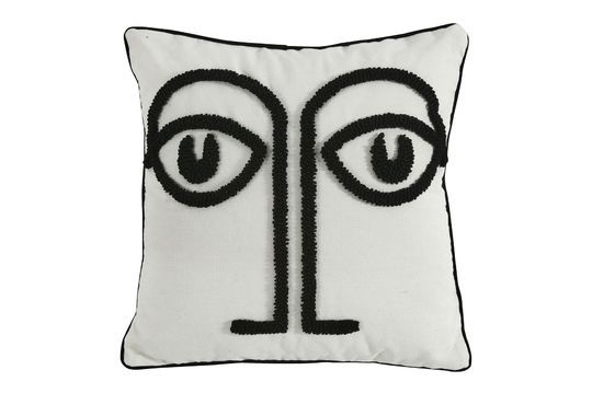 Square cushion in white fabric Cat