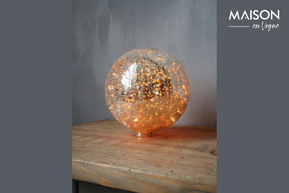 Table lamp 20 cm ball of cracked mercurized glass and garland Chehoma