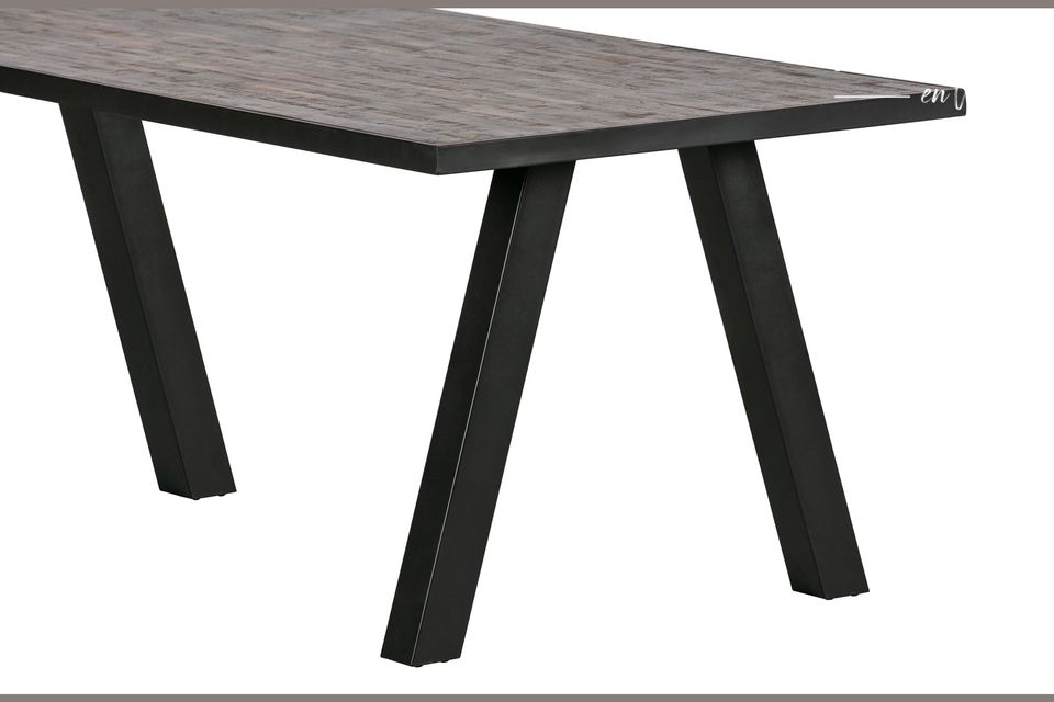 Teak and metal table top, robust and elegant