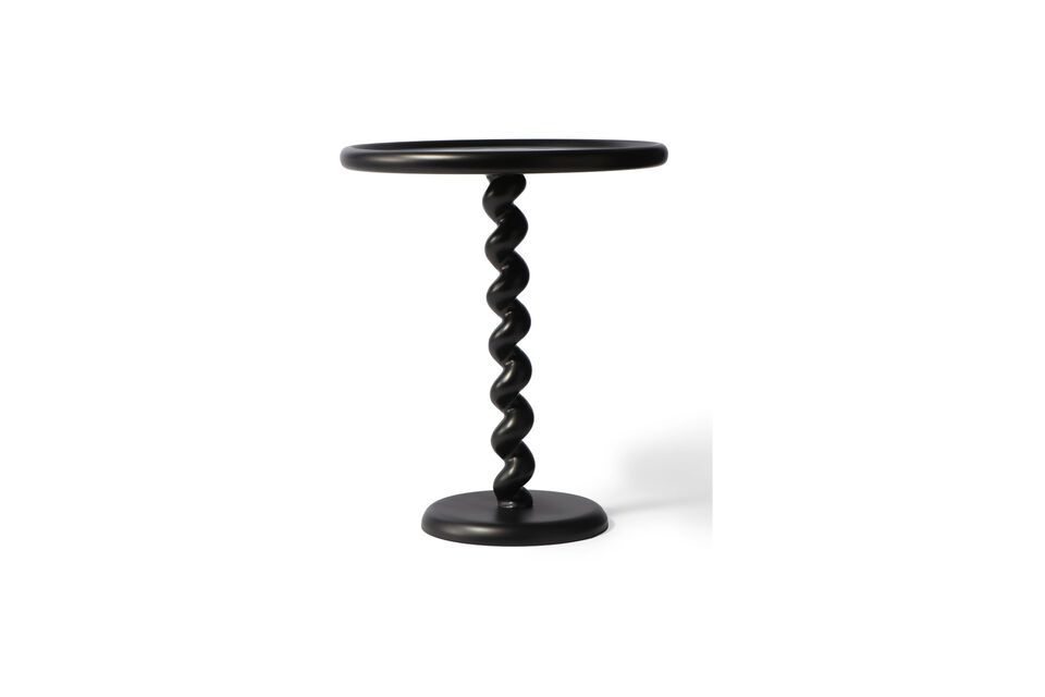 The Twister black cast aluminum side table from Pols Potten Studio features a singularly modern leg