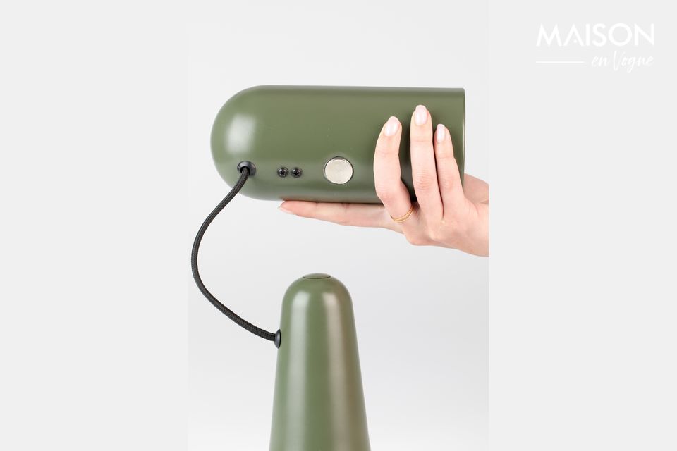 No fuss for this table lamp mounted on a dark green powder-coated iron cone