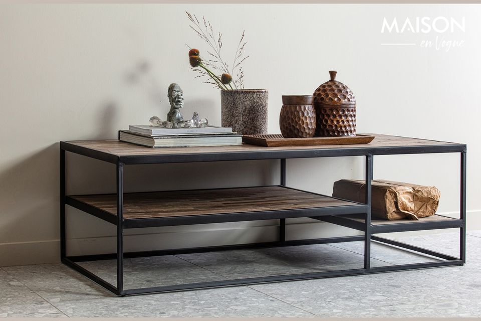 Vic coffee table in teak and black metal, playful and unique