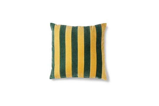 Voulon Cushion in green striped velvet and mustard