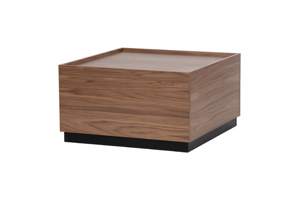 The Block walnut veneer coffee table is a sturdy walnut veneer side table with pine plinth