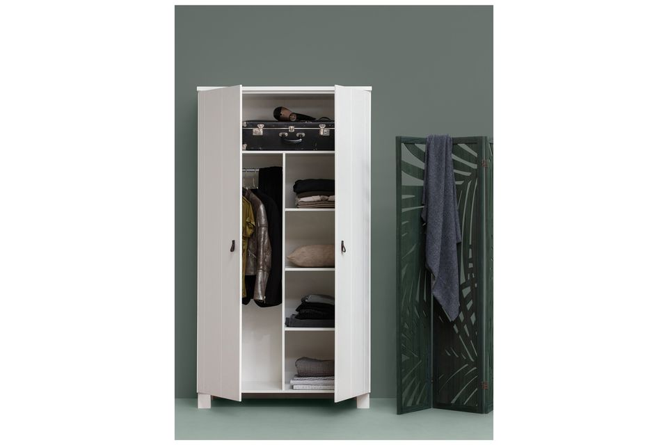 This FSC certified solid pine cabinet has a brushed finish and the doors have 2 vertical v-grooves
