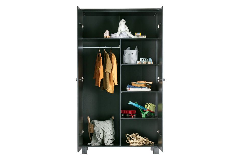 Dennis cabinet, black lacquered pine, practical and versatile