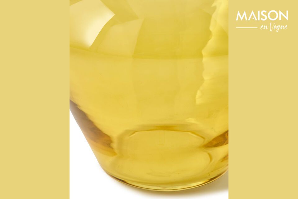 On a dining room table, dresser or shelf, the Fat Neck yellow glass vase is an eye-catcher